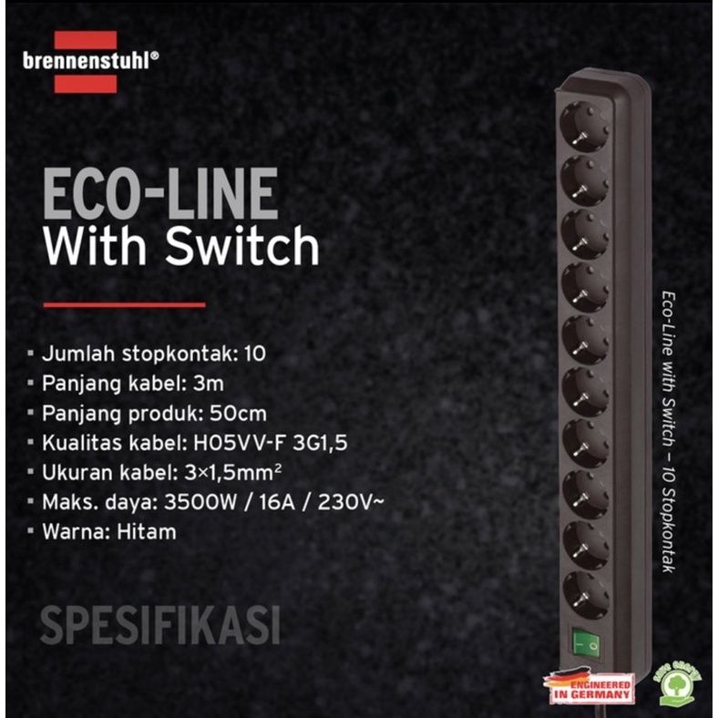 [GERMANY] BRENNENSTUHL Stop Kontak + Switch Saklar 10 Lubang Socket Kabel 3 Meter GERMANY PRODUCT