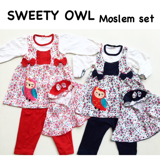 Sweety owl Setelan Gamis Baju Muslim Hijab Lucu Fashion Anak Bayi Perempuan Cewek Terlaris Terbaru