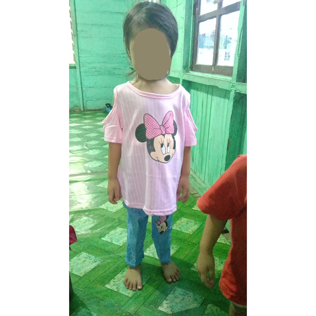 VISION ONLINE- Stripy minnie pinky /setelan anak perempuan cewek 1 2 3 4 tahun murah sabrina kartun