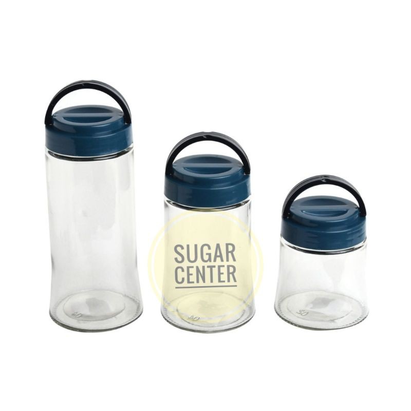 Krishome Set 3 Pcs Stoples Kaca/Set Stoples Kaca/Tempat Kue dan Cemilan/Tempat Menyimpan Bumbu