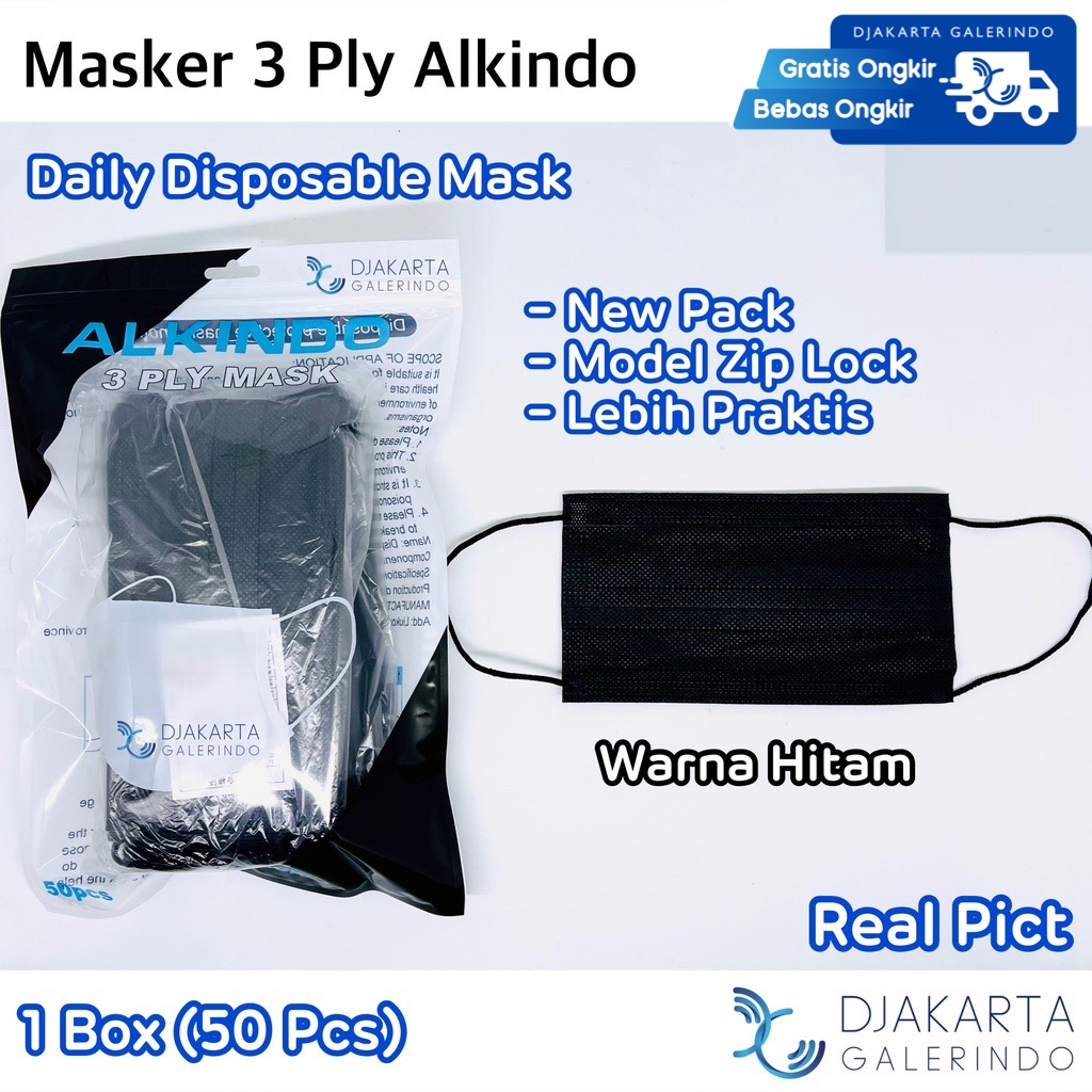 Masker 3Ply Earloop Hitam isi 50 Pcs