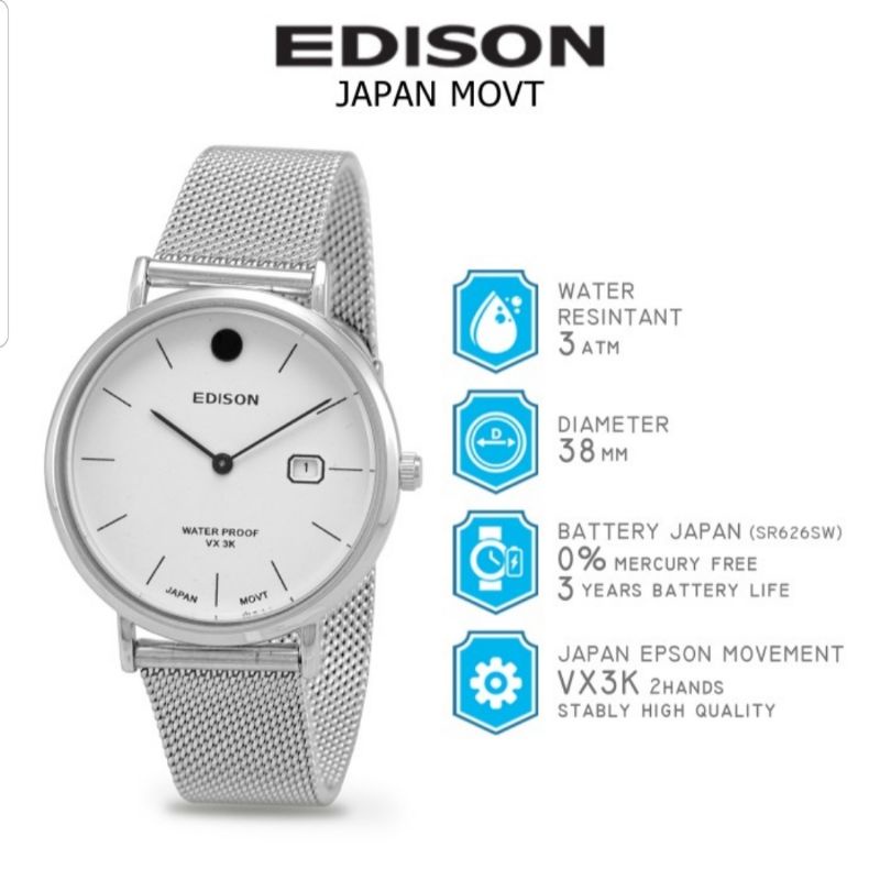 Jam Tangan Edison AR EG 240 VX3K R Pasir Waterproof Japan Movement