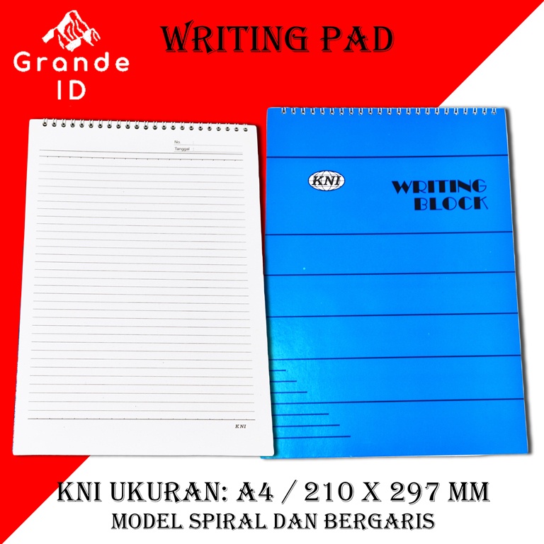 

BUKU CATATAN KNI WRITING PAD UKURAN A4 DAN A5 JILID LEM SPIRAL BERGARIS