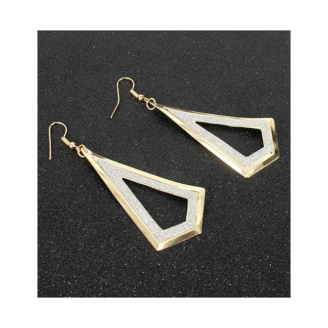 LRC Anting Gantung Fashion Golden Frosted Diamond Hollow Alloy Earrings K44360