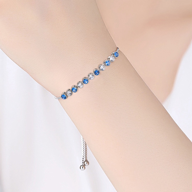 Gelang Tangan Zircon Bulat Warna Biruputih Untuk Wanita