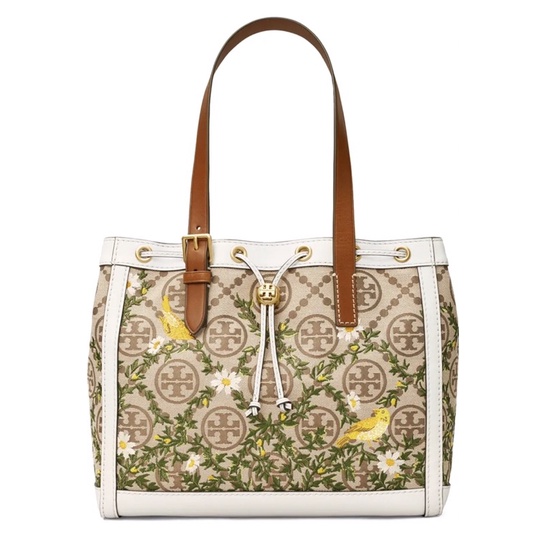TORY BURCH T MONOGRAM JACQUARD EMBROIDERED SMALL TOTE BAG