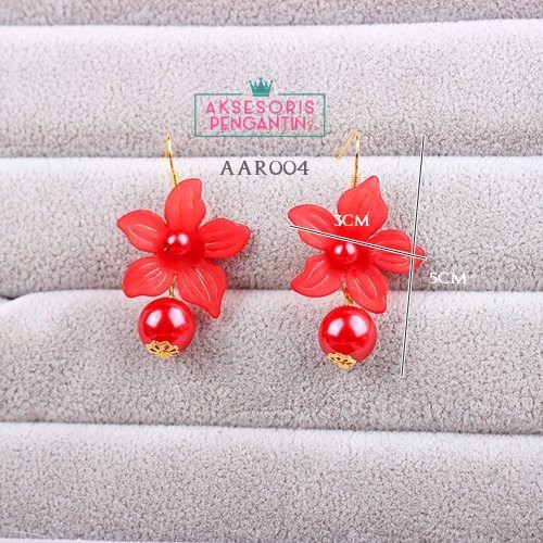 [READY STOCK] AKSESORIS ANTING PESTA PERHIASAN PENGANTIN EARRING MERAH AAR004