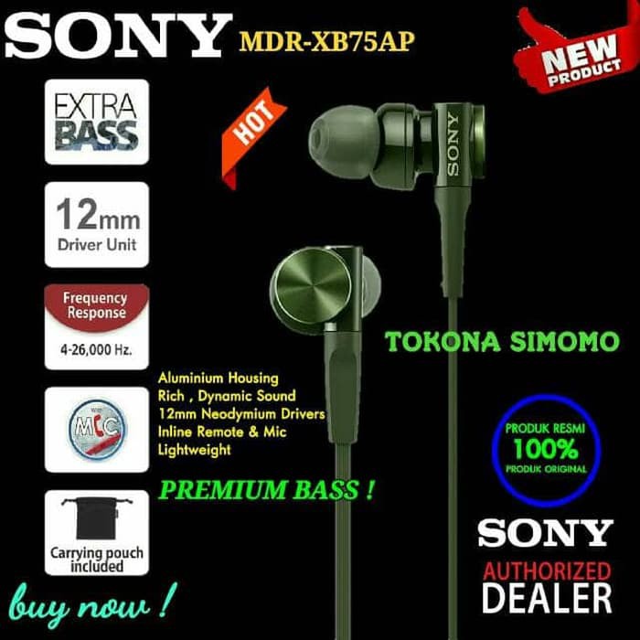 PROMO SONY MDR XB75AP In-Ear Extra Bass Headphones with Mic Original MURAH