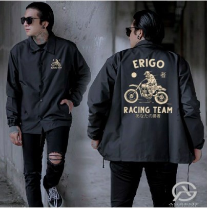 Coach erigo Jacket remaja Apparel NAGA jepang jaket pria wanita jacket murah distro remaja kekinian terbaru jeket perasut-RACING HITAM