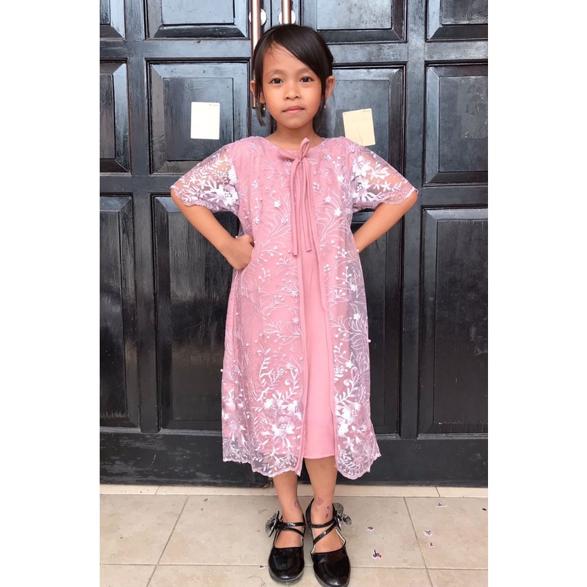 (Pasti realpict) Dress Anak Daisy 6-9th Brokat Tulle Tile Bordir Glitter / Dres Pesta 6 7 8 9th