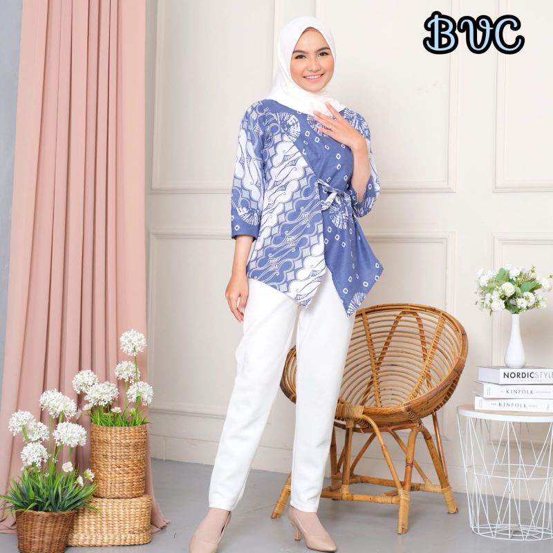 tey-17 Batik wanita ASJ SA HRB026 Kenongo Kemeja Tosca Pendek-Jumputan new marco