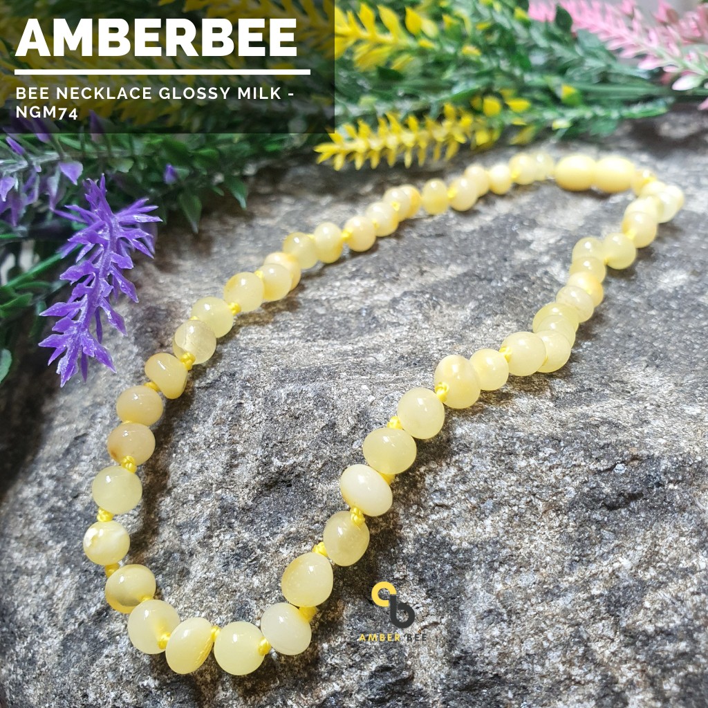 Kalung Amber Baltic Lithuania Bayi &amp; Anak Super Premium Glossy Milk NGM74 By Amber Bee