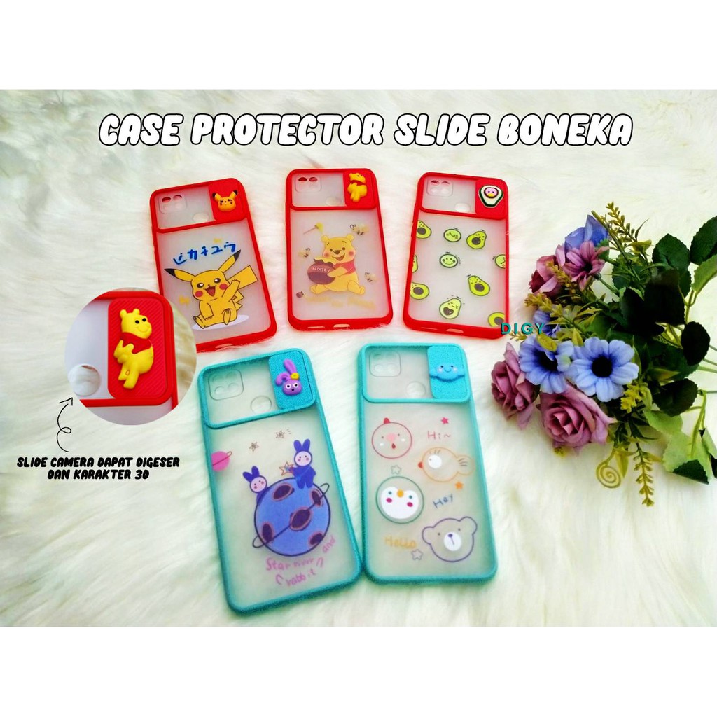 Case Protector Slide Boneka REALME C11 C12 C15 5 5i C3 C2 C17 7i Protect Cover Lens Protection Karakter Kartun / cas pelindung handphone / case unik / case boneka