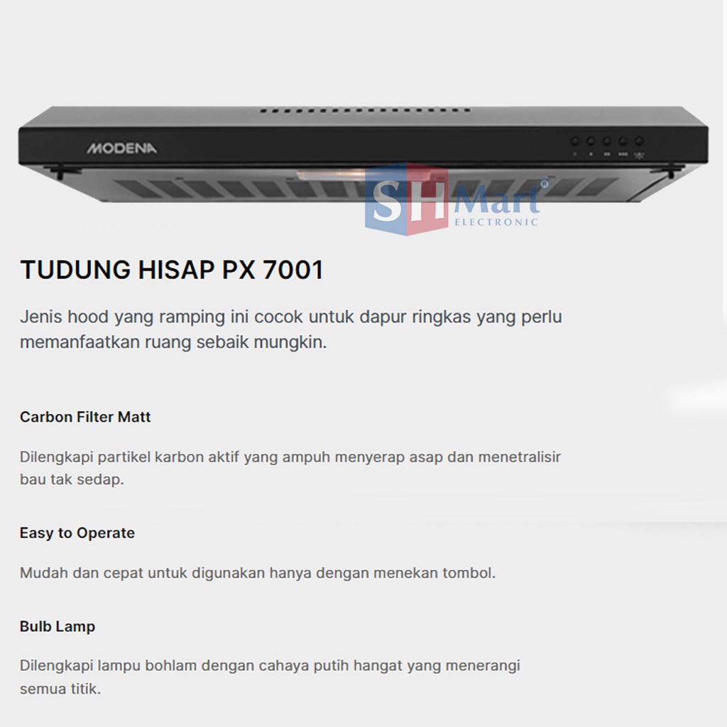 COOKER HOOD MODENA SLIM 70 CM PX7001 PX-7001 PENGHISAP ASAP DAPUR GARANSI RESMI (MEDAN)