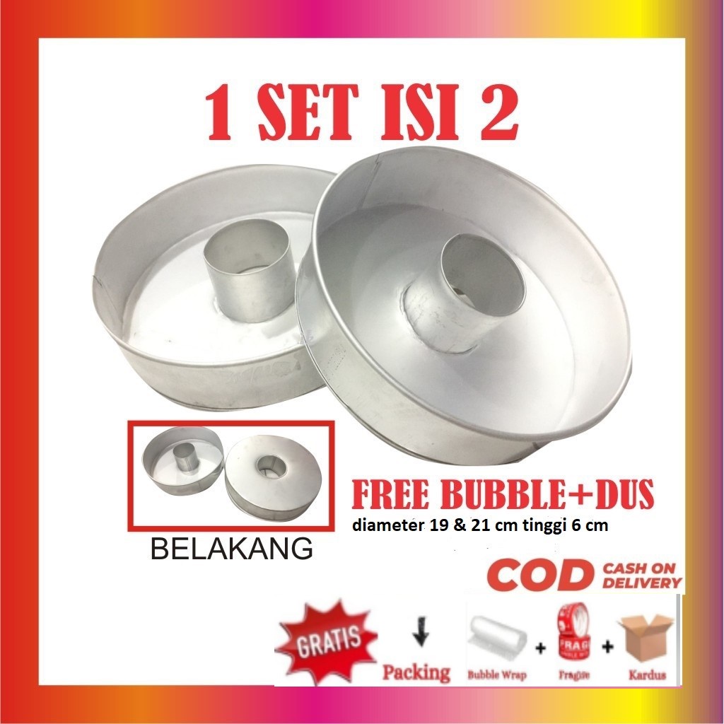 ( 1 SET )Loyang Bolu Bulat Bolong Tengah polos / Set Isi 2pcs Tinggi 5cm Free Packing Bubble + Dus