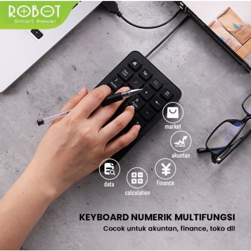 Robot RK01 Wired Numeric Keypad - Robot Numeric Pad Keyboard Numlock