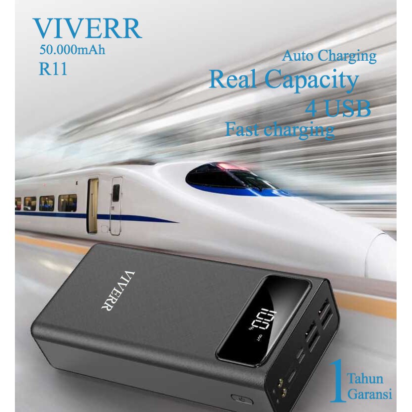 Powerbank VIVERR R11 kapasitas 50.000 mAh 4USB Output With 2Flashlight Original Garansi 1Tahun.