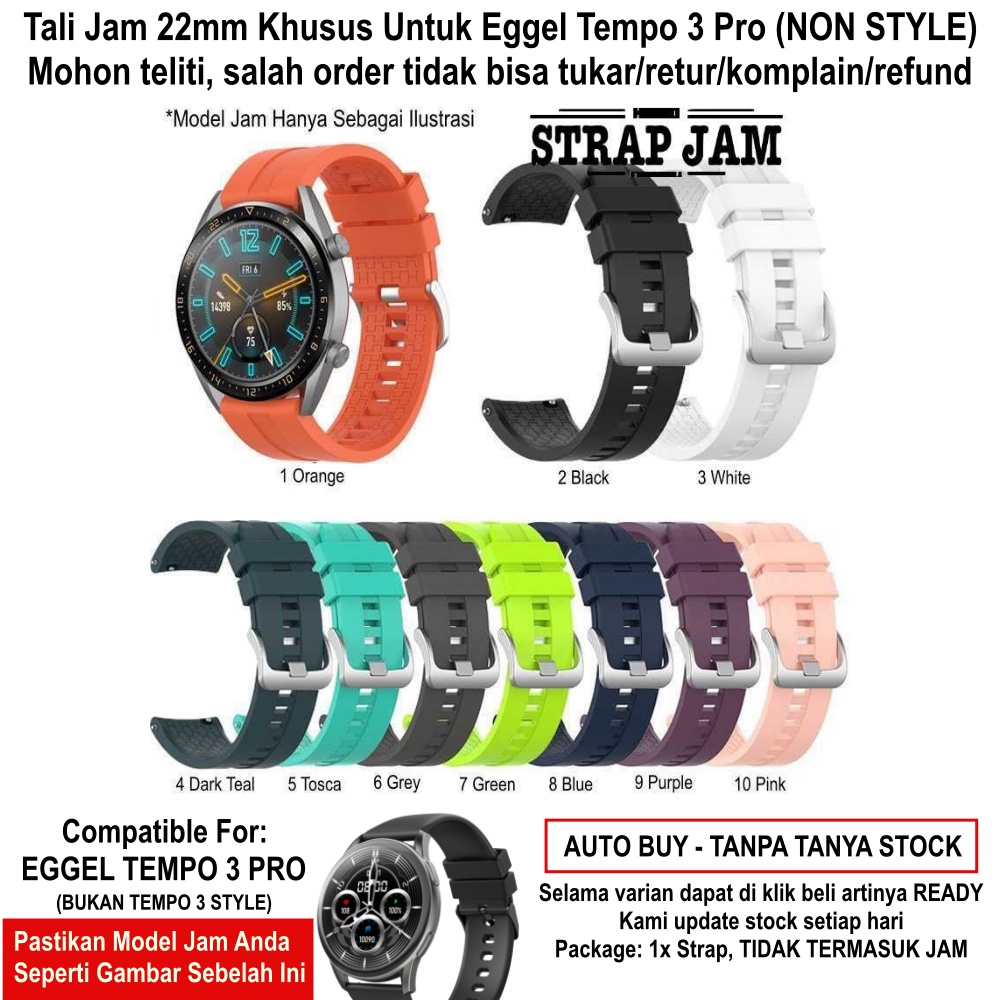 XLF Tali Jam Eggel Tempo 3 Pro - Strap 22mm Rubber Silikon Dengan Buckle Silver