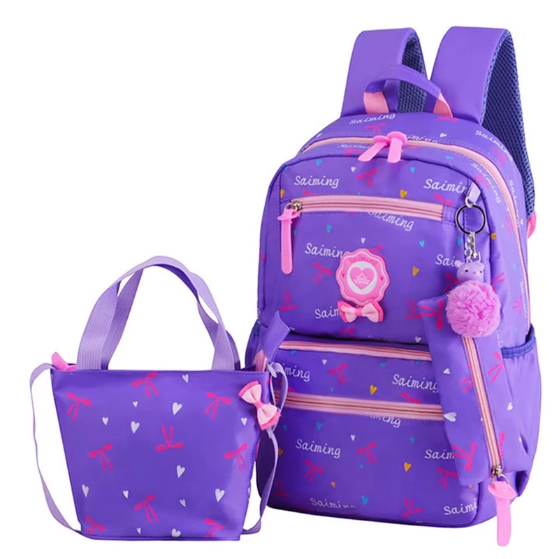 Tas Sekolah Anak Perempuan Sd -Smp -Sma Backpack Ransel Wanita Set 3 In 1 Pita Saiming