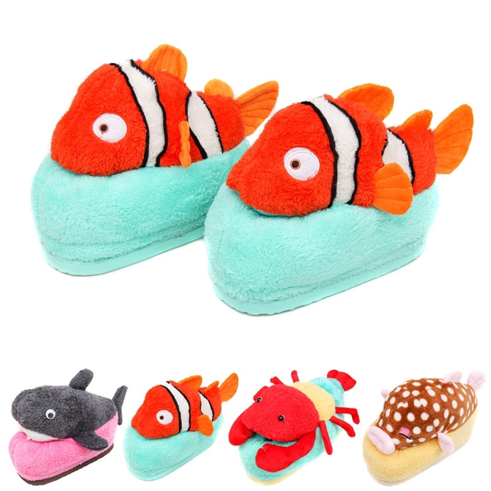 Sandal Selop Plush Model Kartun Ikan Hiu Nemo Hangat Anti Slip