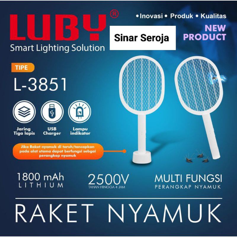 Raket Nyamuk Electric LUBY 2 in 1 Mosquito Killer L-3851/ Rechargeable/ L3851/ 3851