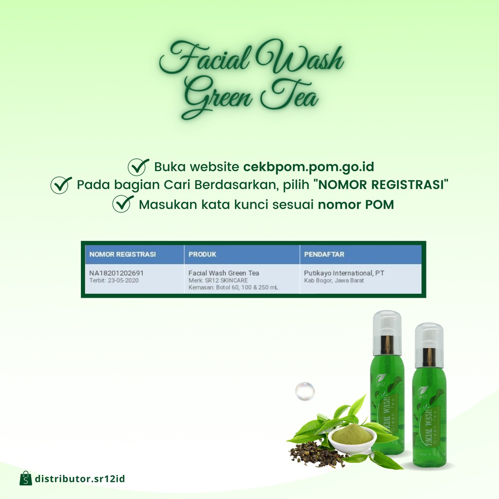 Facial Wash Green Tea SR12 100 ml Pembersih Wajah Kulit Kering Berjerawat Sensitif