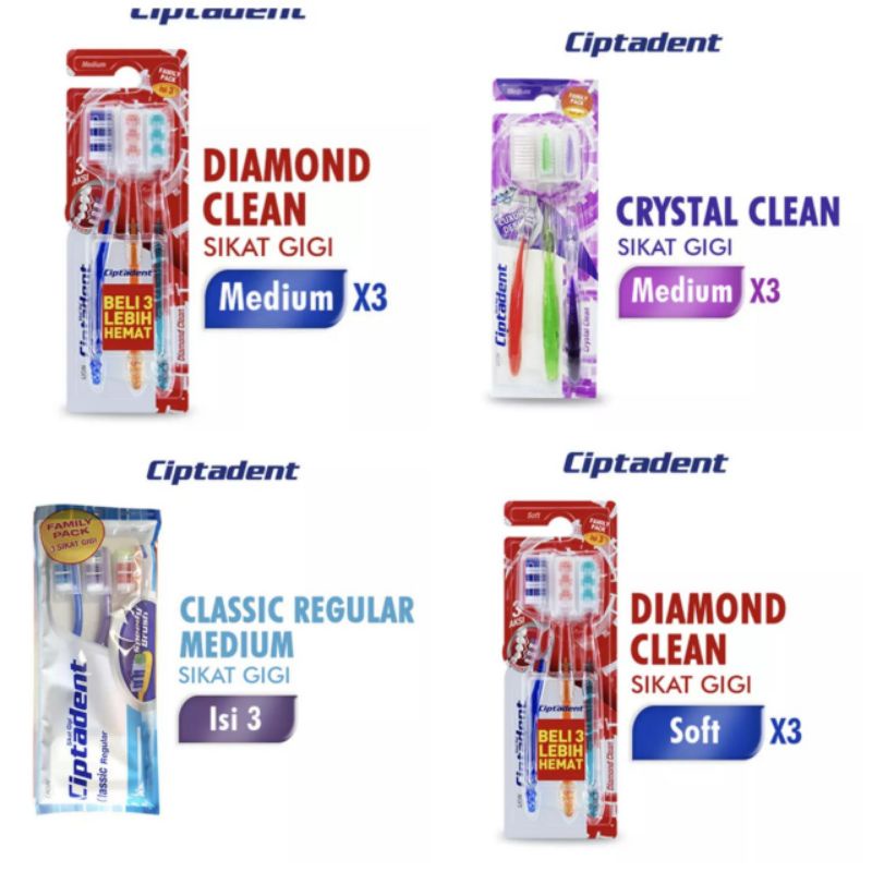 PEPSODENT / CIPTADENT Sikat Gigi Classic/Diamond/Crystal Clean 3pcs