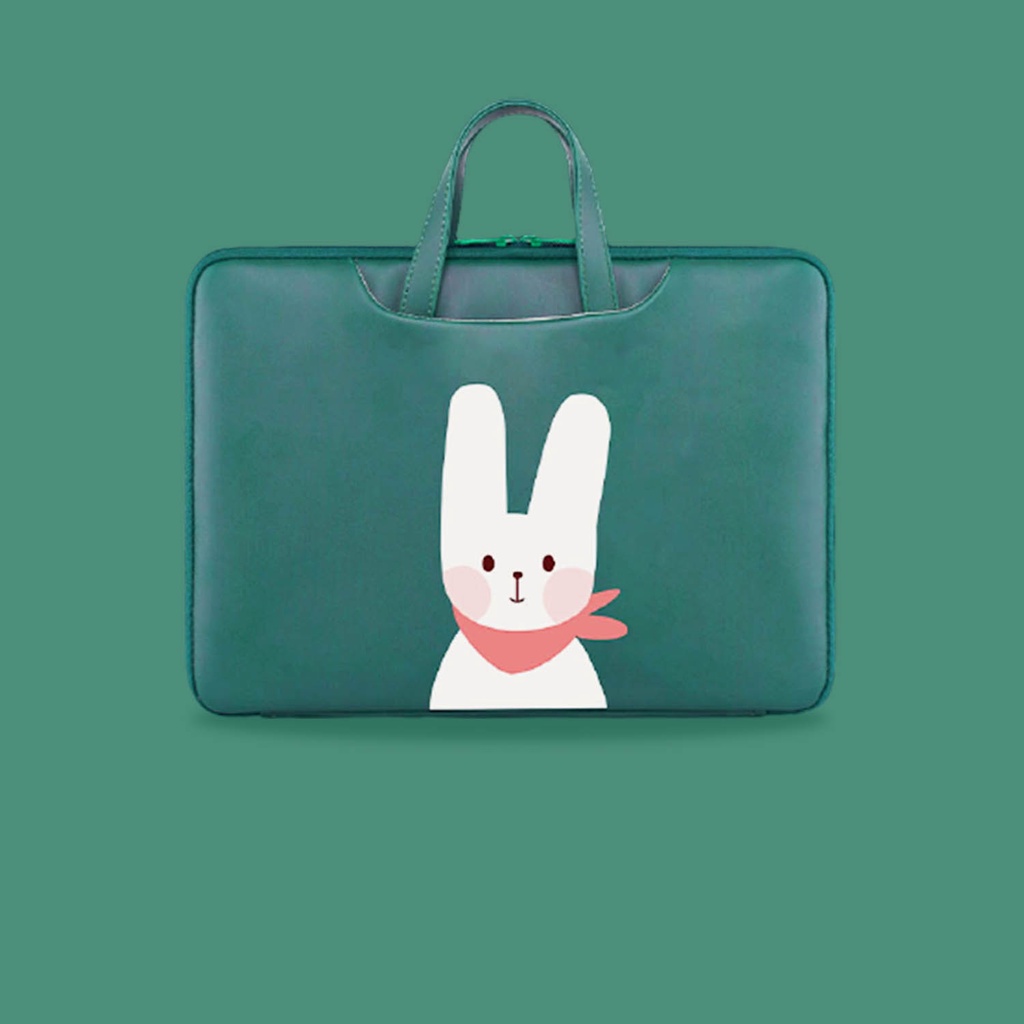 Sleeve Pouch Sarung Tas Bag Case Ipad Tab Tablet Macbook Air Pro Laptop Asus Acer Lenovo HP Huawei 11 12 13 14 15 inch Motif Gambar Rabbit Kelinci Bunny Warna Hijau Lucu Cute Murah Korean Model Jinjing Tali Strap