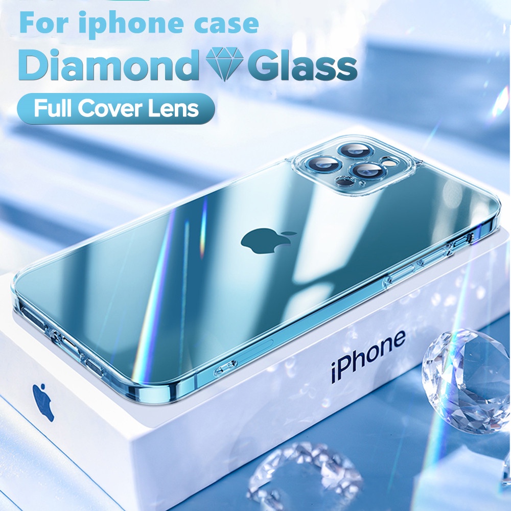 Hard Case Tempered Glass Transparan Cover Iphone 14 11 12 13 Pro Xs Max 13mini X Xr 7 8 Plus Se2