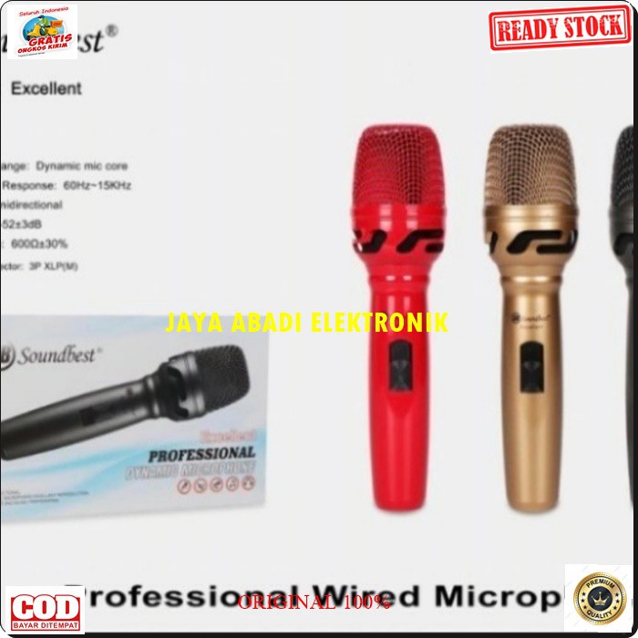 G527 MIC SOUNDBEST KABEL DYNAMIC LEGENDARY KARAOKE VOKAL MUSIK MIKROPHONE AUDIO SOUND SISTEM PENGERAS SUARA PRO PROFESIONAL MIKROPHONE LEGENDARIS WARNA EMAS DAN MERAH TERBUAT DARI BESI METAL TANPA BATERAI TINGGAL COLOK KE AUDIO LEBIH PRAKTIS