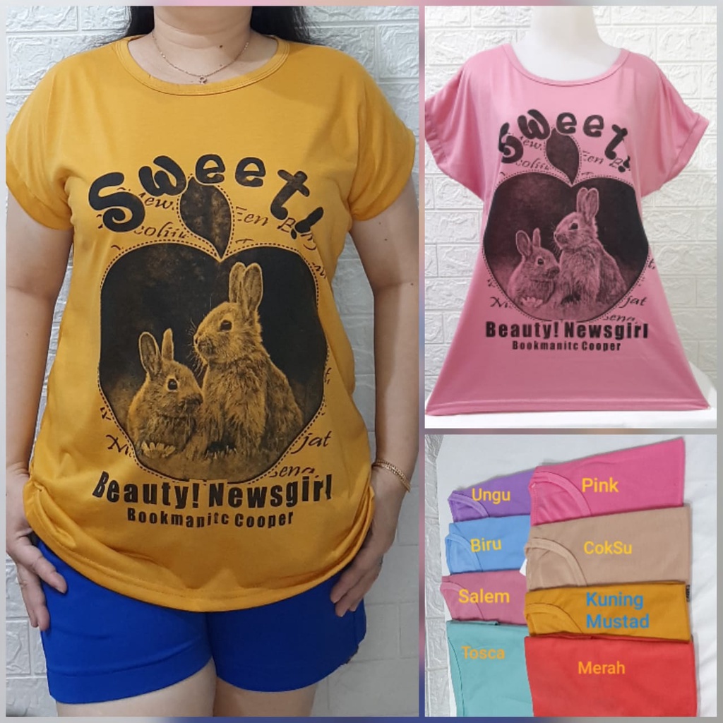 Jual PROMO!!KAOS WANITA UKURAN JUMBO MOTIF KLINCI/KAOS LENGAN PEDEK ...