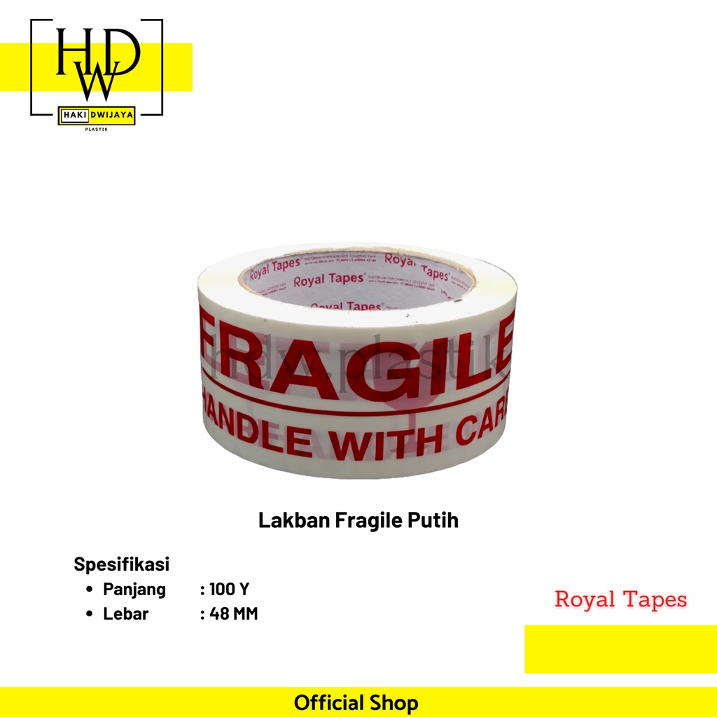 

Royal Tape OPP Lakban 48 mm x 100 Yard - Fragile Putih