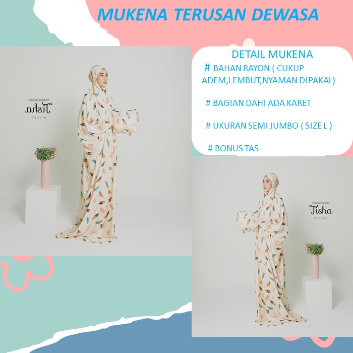 Mukena Dewasa Terusan Rayon Cantik Dan Mewah Khadijah Semi Jumbo Langsungan Bukan Bordir Motif Bunga Ori Premium