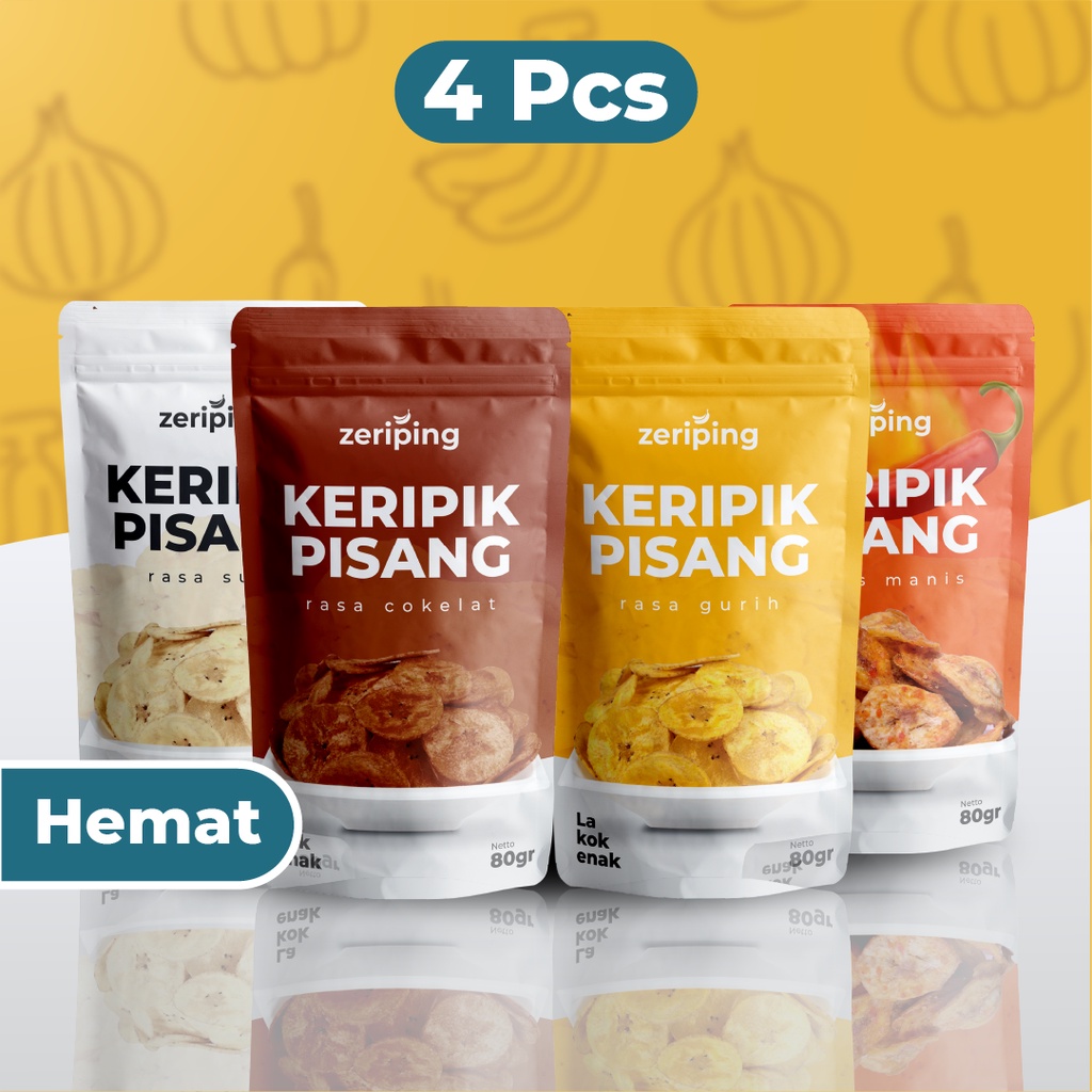 

Zeriping Keripik Pisang Paket 4 pcs - Kripik Pisang Gurih Bumbu Tebal dan Renyah