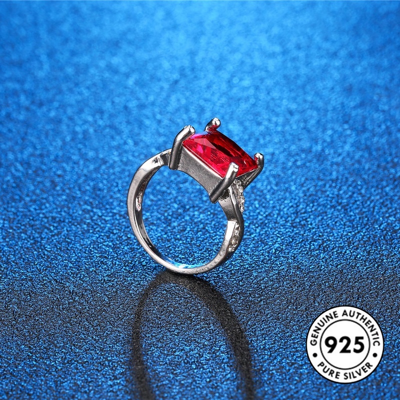 Cincin Ruby Persegi Bahan S925 Silver