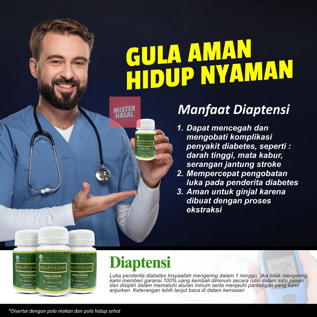 Diaptensi Obat Diabetes dan Hipertensi Suplemen Herbal Kesehatan Gula Darah Kencing Manis Luka Basah Perbaikan Pangkreas Gula Darah Stabil