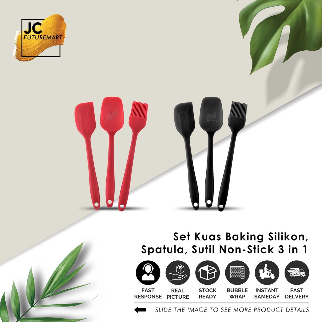 SPATULA KUAS SILIKON SENDOK UTENSIL MASAK BAKING SET 3 PCS NON-STICK