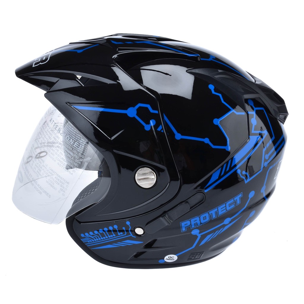 [Helm Dewasa] MSR Helmet Impressive - Protect - Hitam Biru + Promo Gratis Jaring Helm