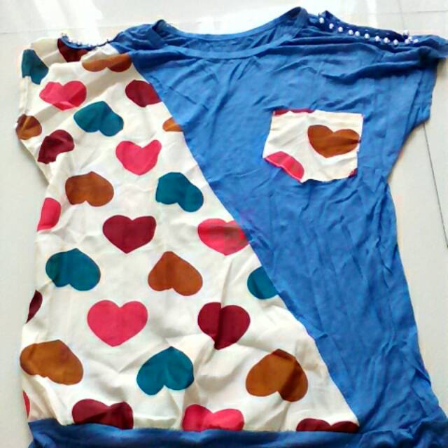 Kaos Trendy kombinasi 2 warna Untuk Wanita Cewek Biru