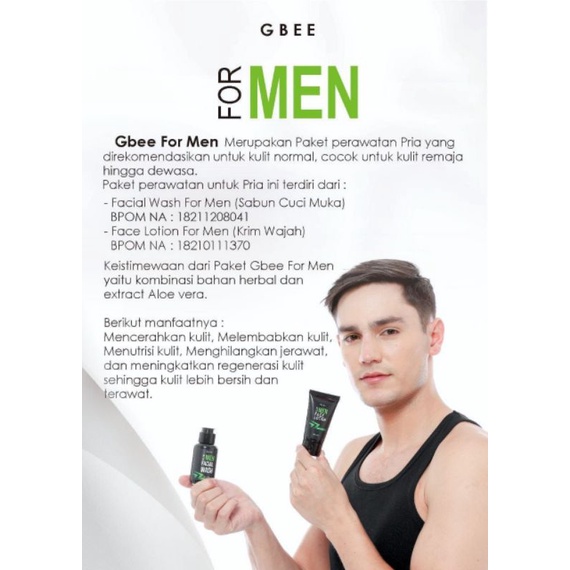 Miffglow -NEW PRODUCT GBEE GLOW BEAUTY PAKET MEN SKIN bodylotion dan facial wash men