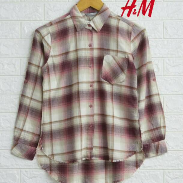 H&M flanel pink | kemeja wanita women Hnm H&m pink basic shirt longsleeve kerja kantor casual tartan