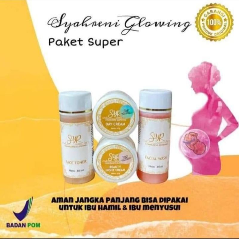 BISA COD BPOM SKINCARE PAKET SUPER SYAHRENI GLOWING SET SYR SYAHRAENI ORI KRIM SIANG MALAM CREAM  sy