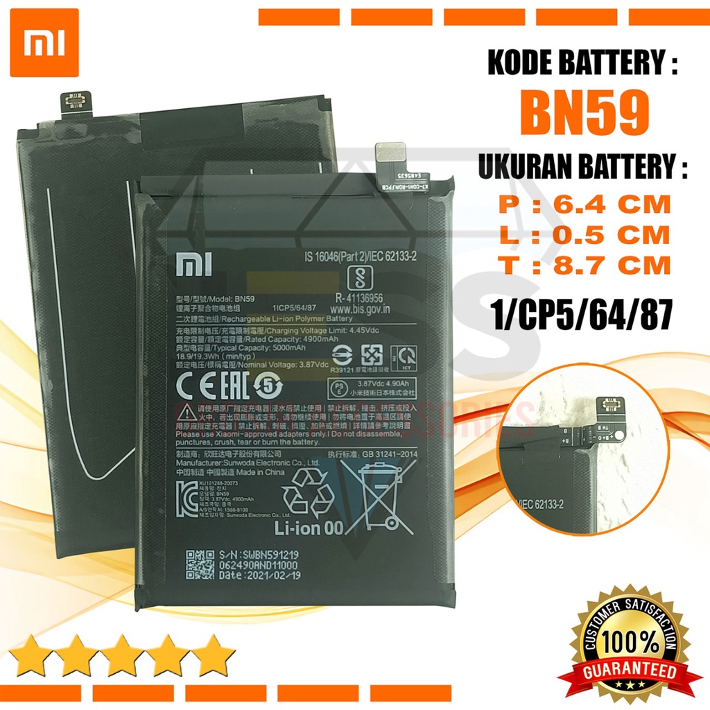 Baterai Battery Original Xiaomi BN59 &amp; BN-59 For Type Redmi Note 10 - M2101K7AG &amp; Redmi Note 10S - M2101K7BNY