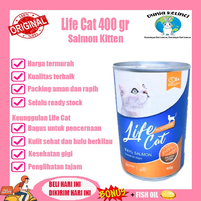 MAKANAN KUCING KALENG LIFE CAT 400 GR SALMON KITTEN WET FOOD