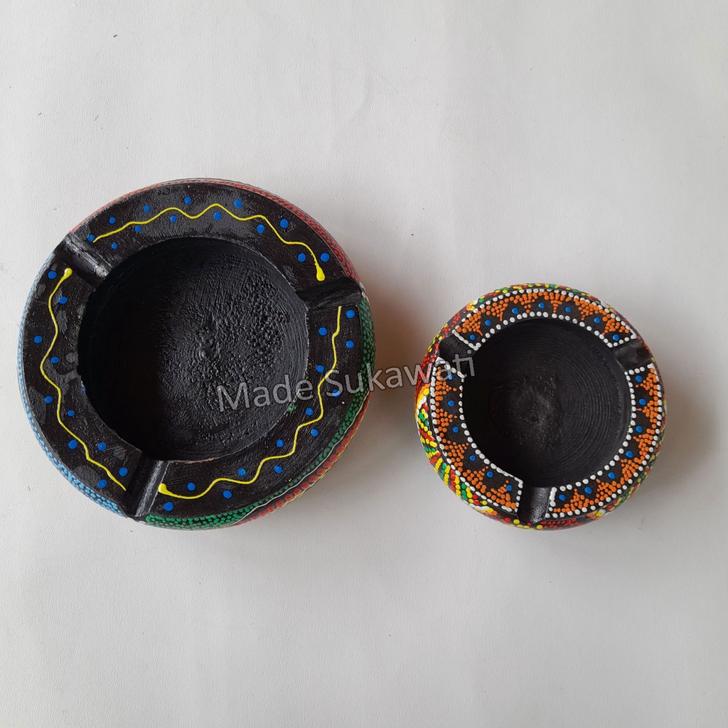 5pcs Asbak kayu lukis tutul 1set kerajinan tangan handmade bali