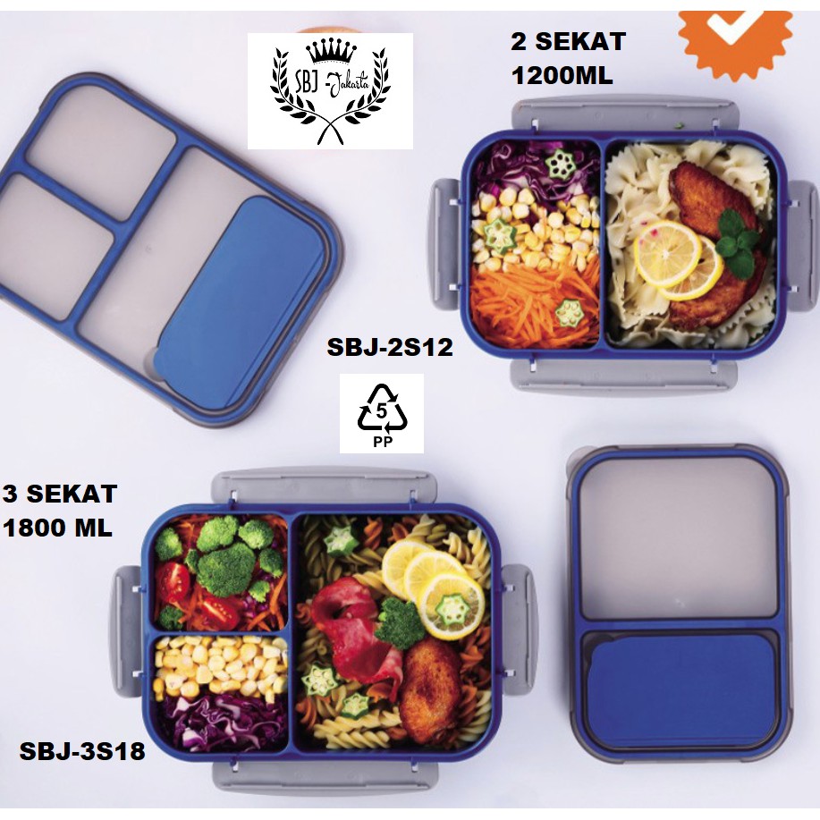 SBJ Lunch Box 1800 ml / Kotak Makan Anti Bocor 3sekat BPA Free 1800 ML