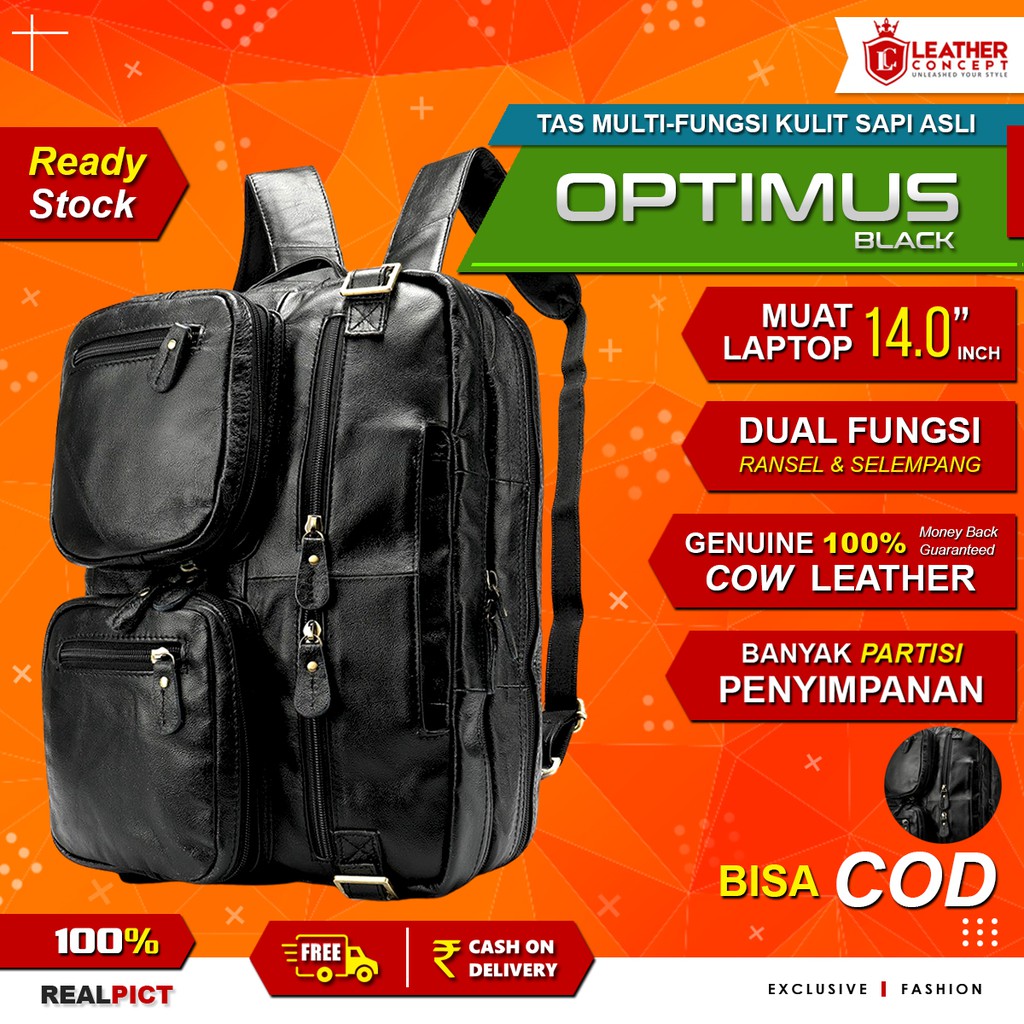 Tas 2 in 1 - Tas Ransel &amp; Tas Selempang Kulit - OPTIMUS by Napoleon