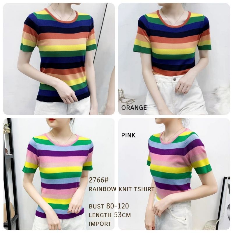 MDLV ~ 2766 RAINBOW KNIT TSHIRT // KAOS RAJUT CEWEK IMPORT // FASHION IMPORT WANITA