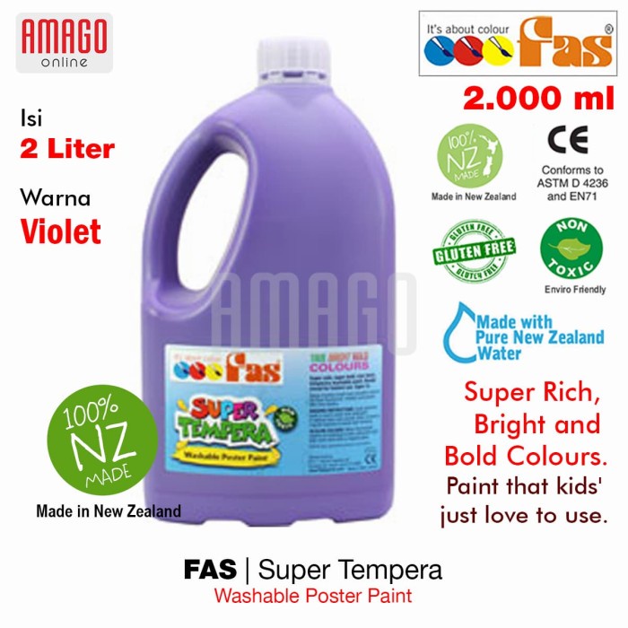 FAS - SUPER TEMPERA WASHABLE POSTER PAINT - 2 LITERS - VIOLET - 037