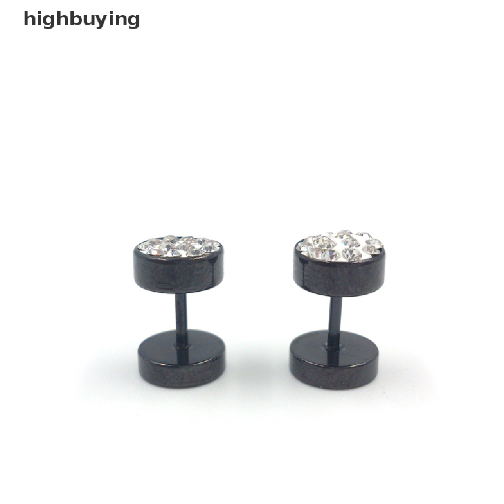 Hbid 1 Pasang Anting Tusuk Bentuk Barbel Bahan Stainless Steel Warna Hitam / Silver Untuk Pria